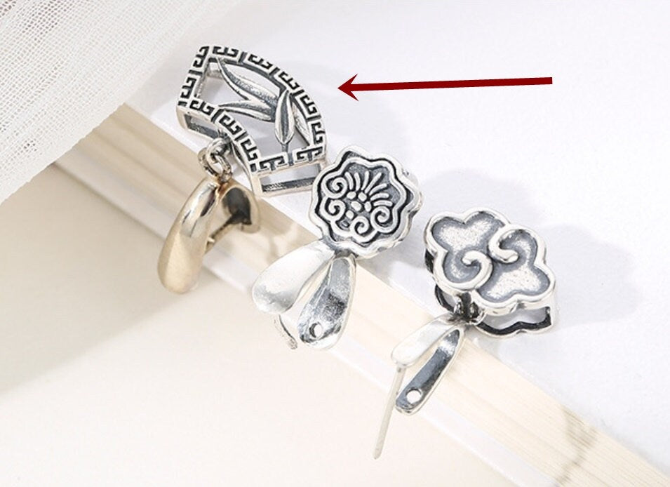 Ethnic Leaf Buckle Clip Pendant Setting Sterling Silver Antique Fine 925 7x7 mm For One Stone Gemstone No Prongs DIY Jewelry Wholesale