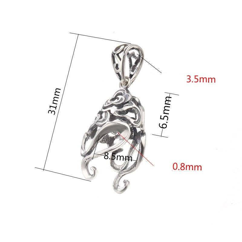 Ethnic Flower Buckle Clip Pendant Setting Sterling Silver Antique Fine 925 8.5x6.5 mm For One Stone Gemstone No Prongs DIY Jewelry Wholesale