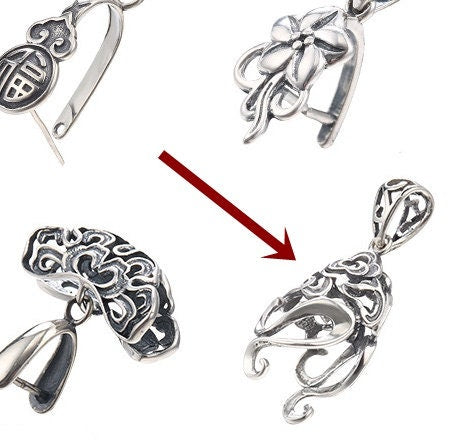 Ethnic Flower Buckle Clip Pendant Setting Sterling Silver Antique Fine 925 8.5x6.5 mm For One Stone Gemstone No Prongs DIY Jewelry Wholesale