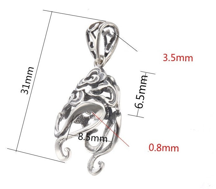 Ethnic Flower Buckle Clip Pendant Setting Sterling Silver Antique Fine 925 8.5x6.5 mm For One Stone Gemstone No Prongs DIY Jewelry Wholesale