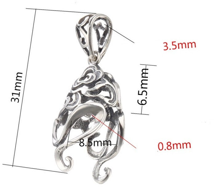 Ethnic Flower Buckle Clip Pendant Setting Sterling Silver Antique Fine 925 8.5x6.5 mm For One Stone Gemstone No Prongs DIY Jewelry Wholesale