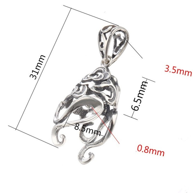 Ethnic Flower Buckle Clip Pendant Setting Sterling Silver Antique Fine 925 8.5x6.5 mm For One Stone Gemstone No Prongs DIY Jewelry Wholesale