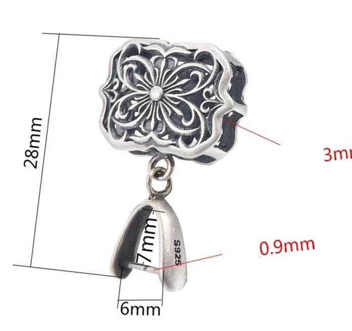 Retro Square Flower Buckle Clip Pendant Setting Sterling Silver Antique Fine 925 6x7 mm For One Stone No Prongs DIY Jewelry Wholesale