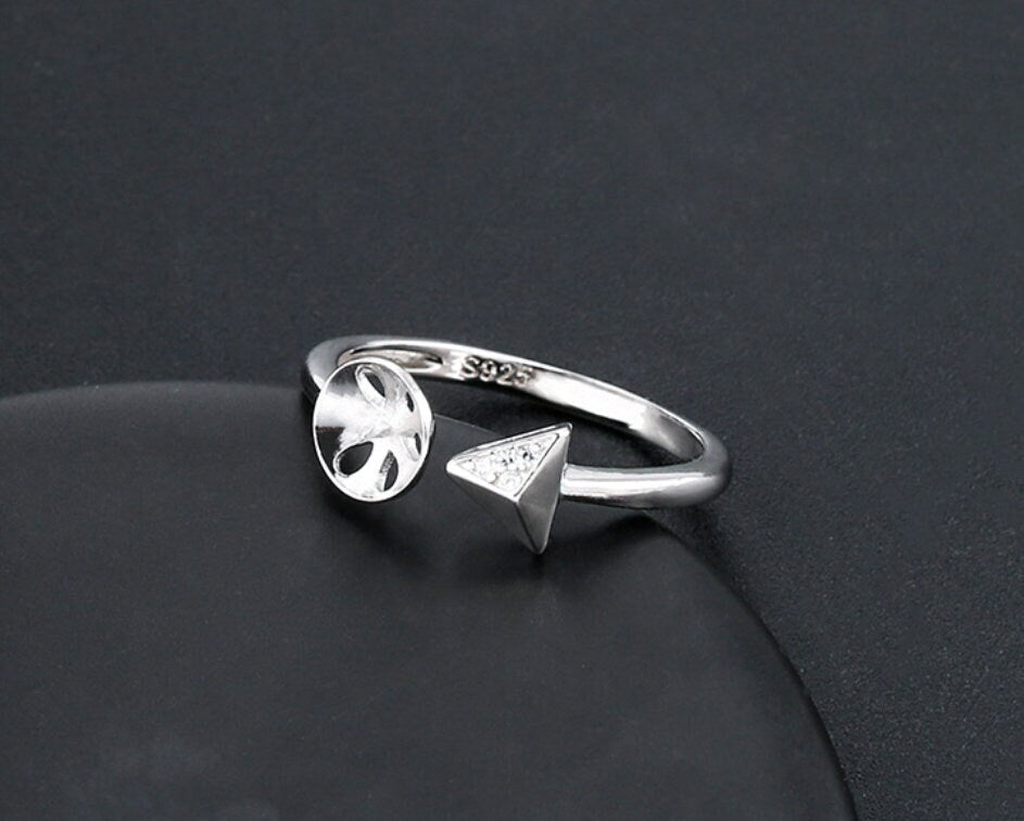 Ring Blank Setting 1pc Sterling Silver 925 Crystals Triangle Pin Base Retro Fine 7-9mm For One Pearl Bead Adjustable No Prongs Wholesale