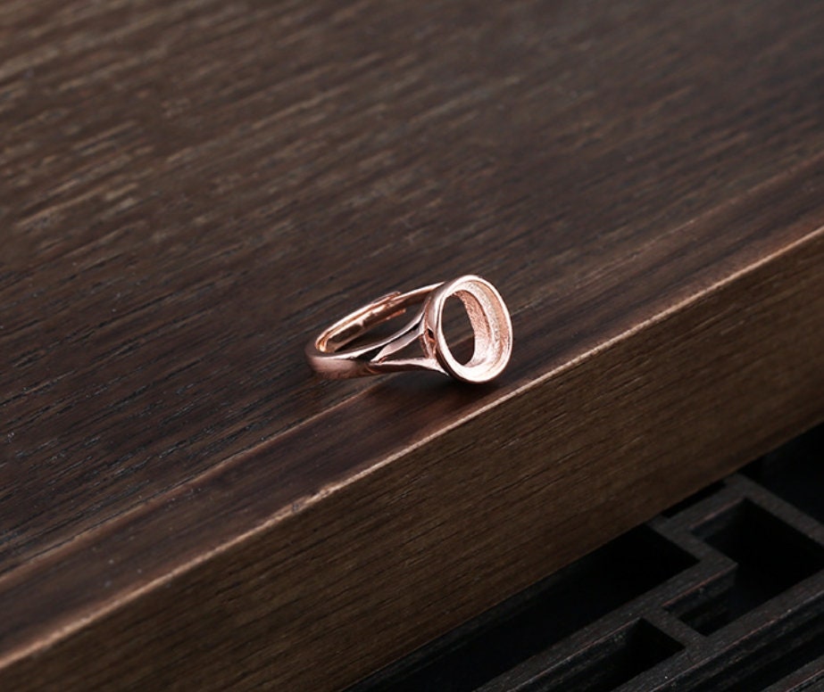 Ring Blank Setting 1pc Sterling Silver 925 Simple Smooth Oval Rose Gold Adjustable Fine 3-25mm For One Stone Gemstone No Prongs Wholesale