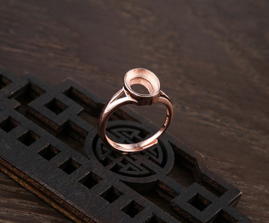 Ring Blank Setting 1pc Sterling Silver 925 Simple Smooth Oval Rose Gold Adjustable Fine 3-25mm For One Stone Gemstone No Prongs Wholesale