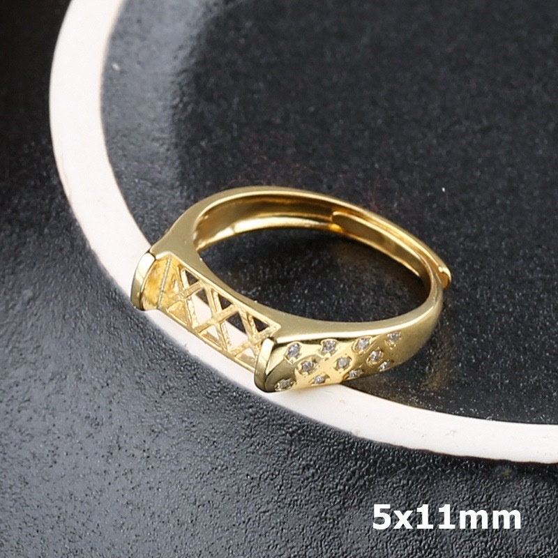 Ring Blank Setting 1pc Sterling Silver 925 Crystals Rectangle Base Rose Gold Fine 5x11mm For One Stone Adjustable No Prongs Wholesale