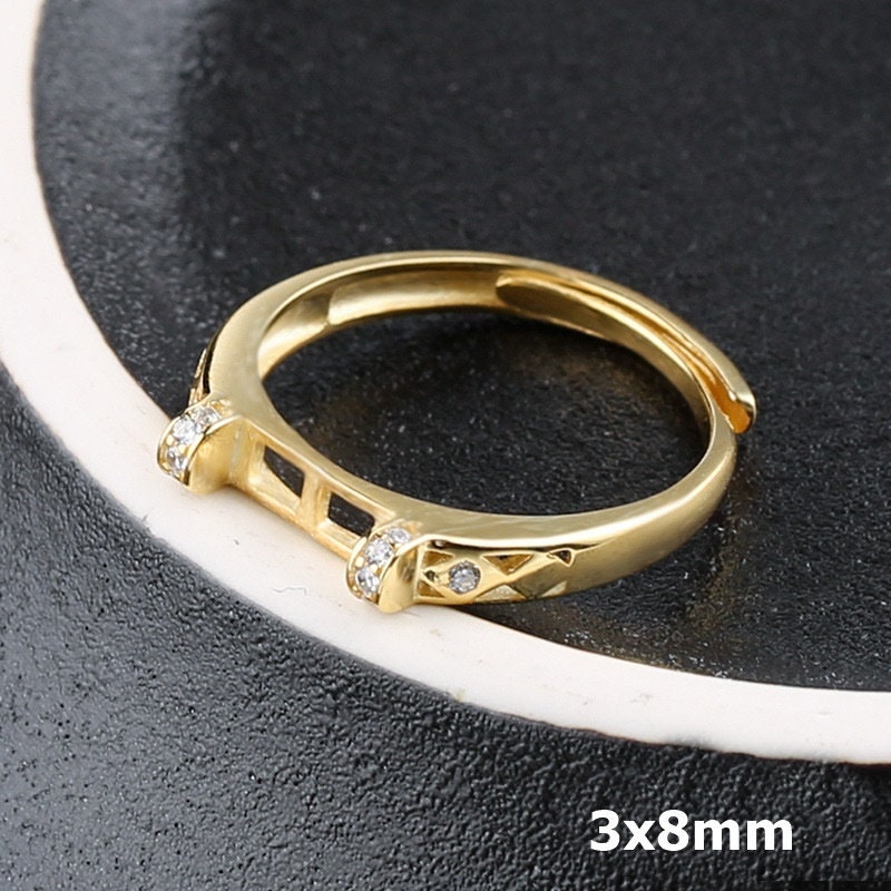 Ring Blank Setting 1pc Sterling Silver 925 Crystals Rectangle Base White Rose Gold Fine 3x8mm For One Stone Adjustable No Prongs Wholesale