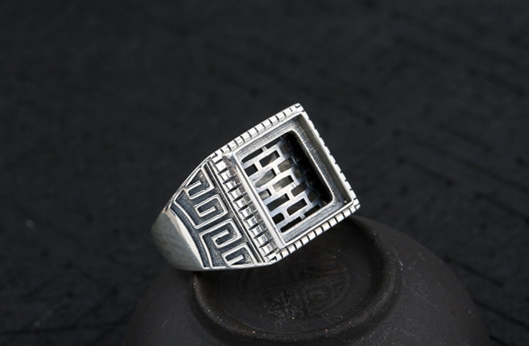 Ring Blank Setting 1pc Sterling Silver 925 Vintage Ethno Square Base Fine 13x13mm For One Stone Gemstone Adjustable No Prongs Wholesale