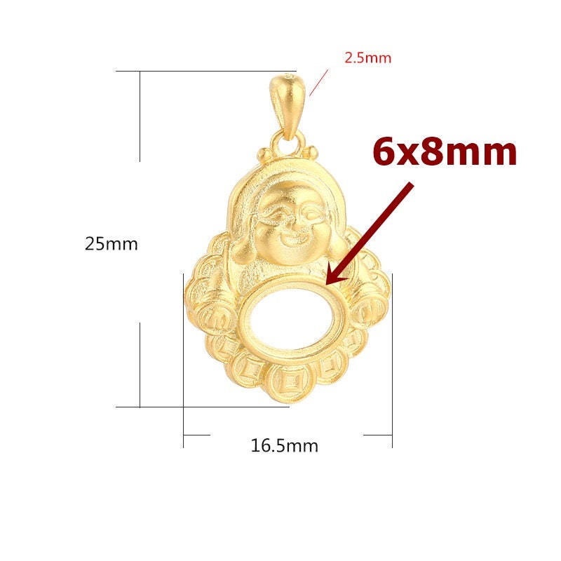 Buddhist Style Vintage Oval Base Pendant No Prongs Setting Sterling Silver Gold Fine 925 6x8 mm For One Stone Gemstone DIY Jewelry Wholesale