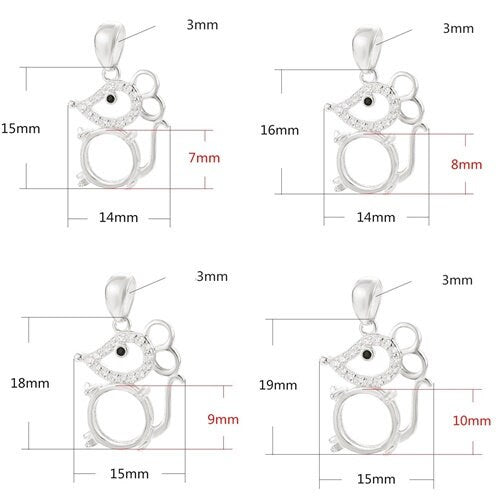 Crystals Mouse Round Base Pendant Blank Setting Sterling Silver Rose Gold Fine 925 7-10mm For One Stone Four Prongs DIY Jewelry Wholesale