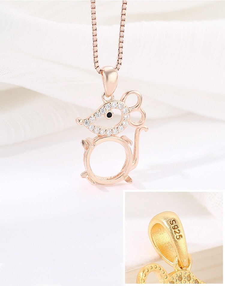 Crystals Mouse Round Base Pendant Blank Setting Sterling Silver Rose Gold Fine 925 7-10mm For One Stone Four Prongs DIY Jewelry Wholesale