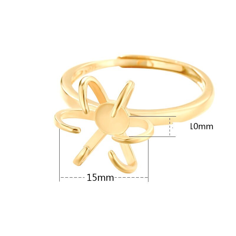 Ring Blank Setting 1pc Sterling Silver 925 Free Shape 18k Gold Vermeil Adjustable Gold Fine 10x15mm One Stone Six Prongs Wholesale