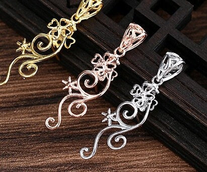 Flowers Buckle Clip Pendant Setting Sterling Silver Rose Gold Fine 925 5x5mm 6x7mm For One Stone Gemstone No Prongs DIY Jewelry Wholesale