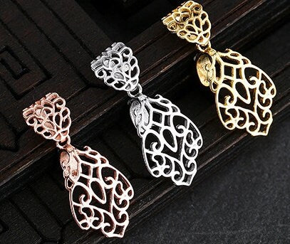 Openwork Leaf Buckle Clip Pendant Setting Sterling Silver Rose Gold Fine 925 6x5mm For One Stone Gemstone No Prongs DIY Jewelry Wholesale