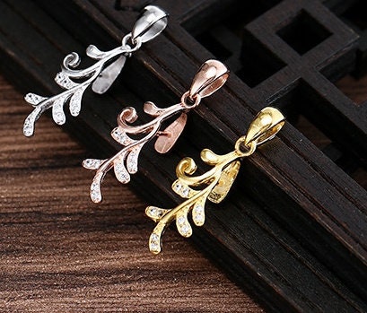 Crystals Leaf Buckle Clip Pendant Setting Sterling Silver Rose Gold Fine 925 5x3mm For One Stone Gemstone No Prongs DIY Jewelry Wholesale