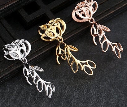 Openwork Leaf Buckle Clip Pendant Setting Sterling Silver Rose Gold Fine 925 6x3.5mm For One Stone Gemstone No Prongs DIY Jewelry Wholesale