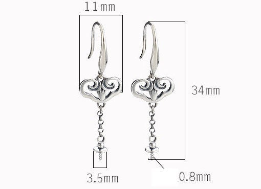 Ethnic Flowers Cup Pin Earrings Hook Setting Fine Sterling Silver Antique 925 6-12 mm For One Pearl Bead No Prongs DIY Jewelry Wholesale