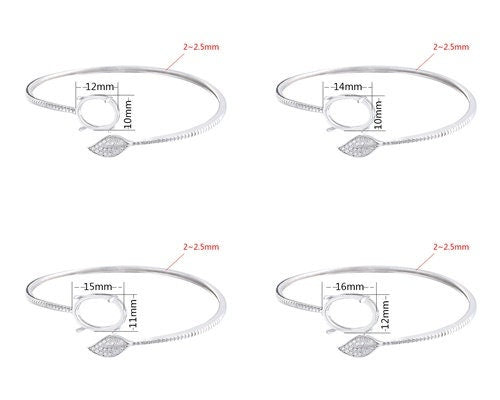 Crystals Leaf Oval Base Mount Bracelet Setting Sterling Silver Fine 925 7-16mm For One Stone Adjustable No Prongs DIY Jewelry Wholesale