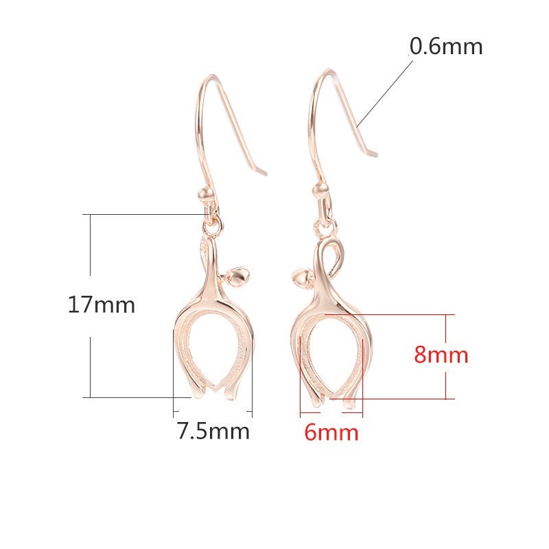 Tulip Flower Teardrop Earrings Hook Blank Setting Sterling Silver Gold Bezel Fine 925 6x8 mm For One Stone No Prongs DIY Jewelry Wholesale