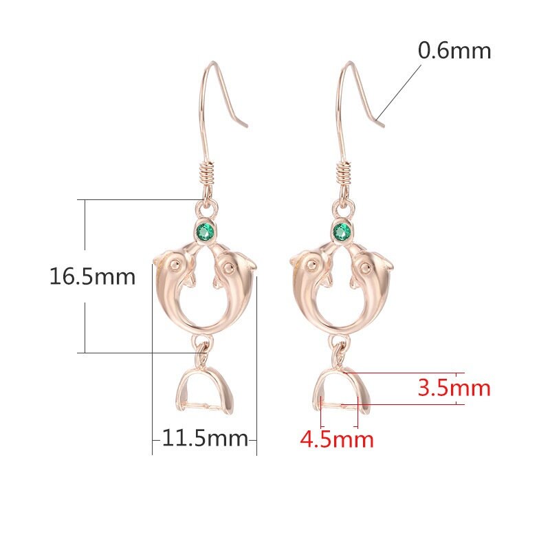 Dolphins Clip Base Earrings Hook Setting Sterling Silver Rose Gold Fine 925 4.5x3.5mm For One Pearl Bead No Prongs DIY Jewelry Wholesale