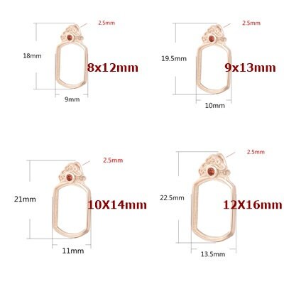 Vintage Rectangle Base Pendant Setting Fine Sterling Silver Rose Gold 925 8-16 mm For One Stone Gemstone No Prongs DIY Jewelry Wholesale