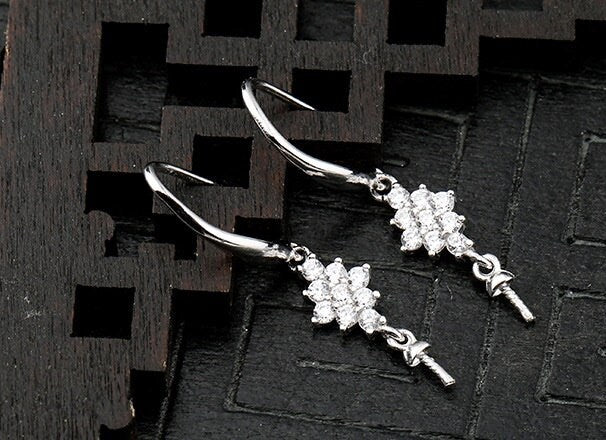 Crystals Flower Cup Pin Earrings Hook Setting Tray Bulk Sterling Silver Fine 925 6-8mm For One Pearl Bead No Prongs DIY Jewelry Wholesale