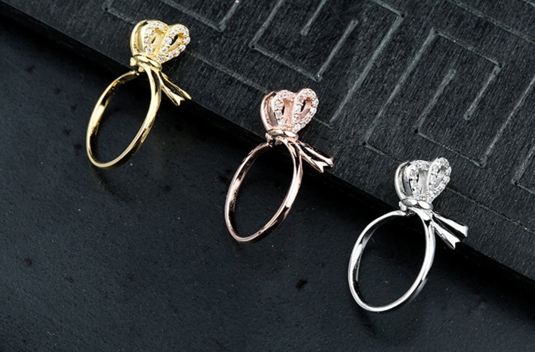 Bowknot Crystals Clip Pendant Setting Sterling Silver Rose Gold Fine 925 12mm For One Stone Bead Adjustable No Prongs DIY Jewelry Wholesale