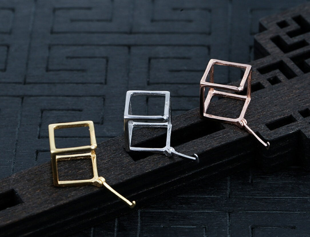 Cube Square Box Pendant Setting Bulk Sterling Silver Rose Gold Fine 925 8-10mm Bezel For One Pearls Bead No Prongs DIY Jewelry Wholesale