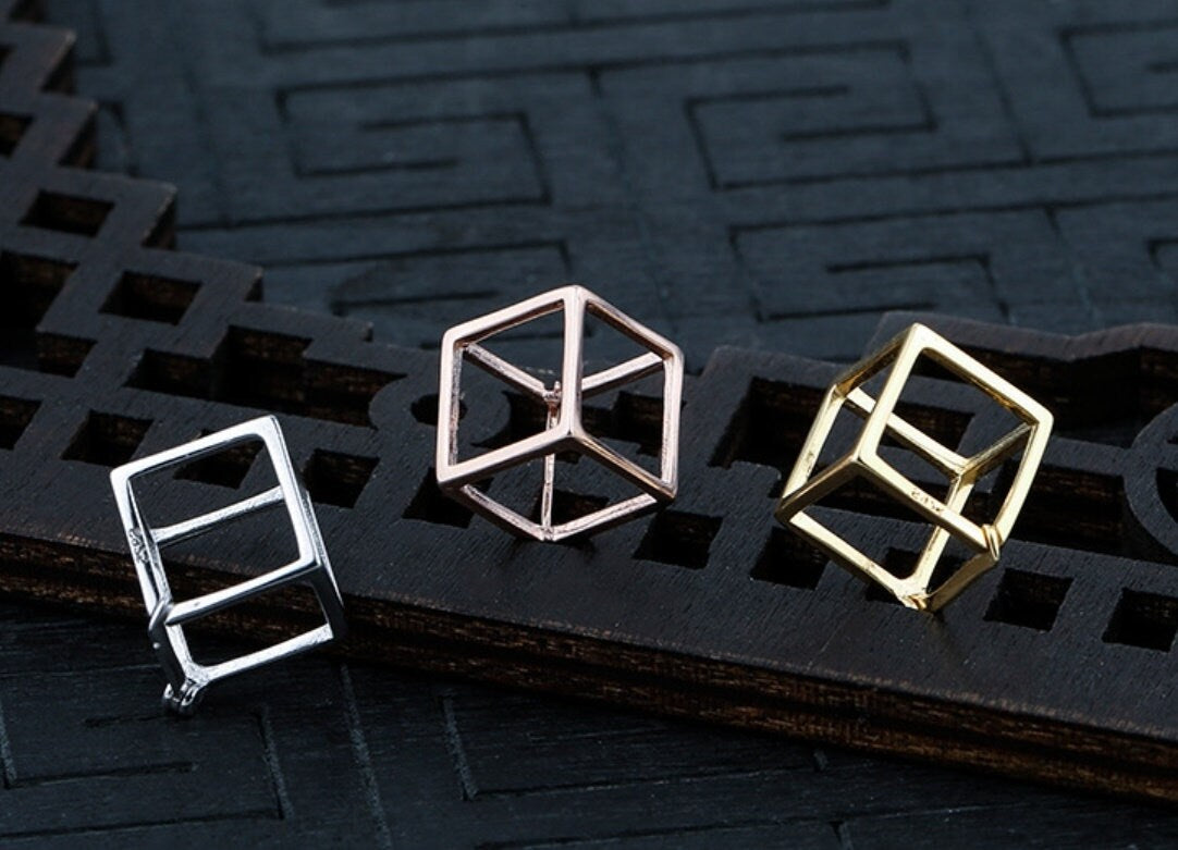 Cube Square Box Pendant Setting Bulk Sterling Silver Rose Gold Fine 925 8-10mm Bezel For One Pearls Bead No Prongs DIY Jewelry Wholesale