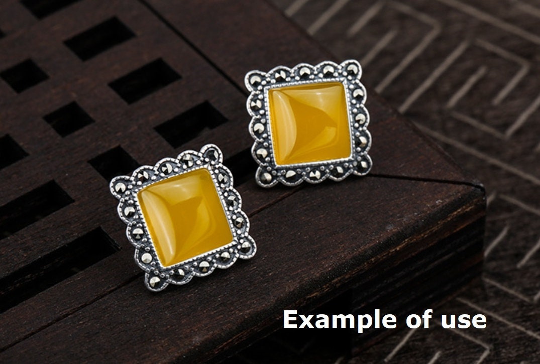 Vintage Square Base Stud Earrings Setting Sterling Silver Fine 925 9x9 mm For One Stone Gemstone No Prongs DIY Jewelry Wholesale