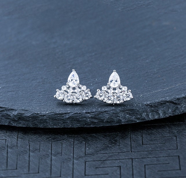 Crystals Flower Pin Cup Base Earrings Stud Setting Sterling Silver White Gold Fine 925 2x2mm For Four Beads No Prongs DIY Jewelry Wholesale