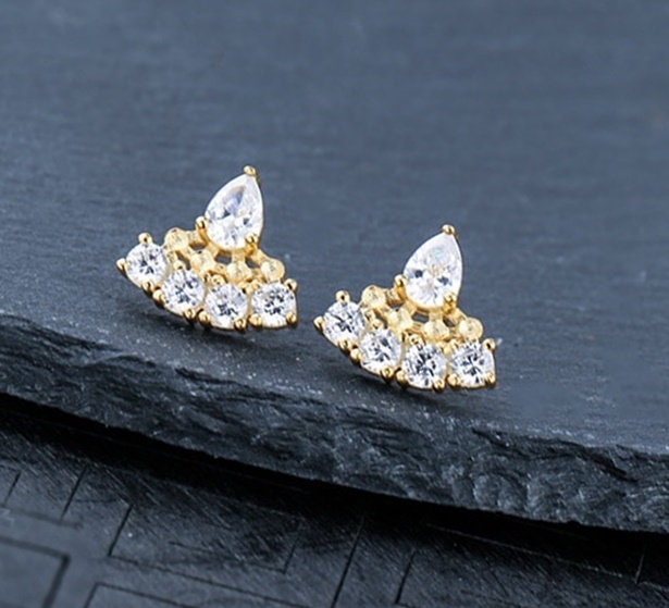 Crystals Flower Pin Cup Base Earrings Stud Setting Sterling Silver White Gold Fine 925 2x2mm For Four Beads No Prongs DIY Jewelry Wholesale