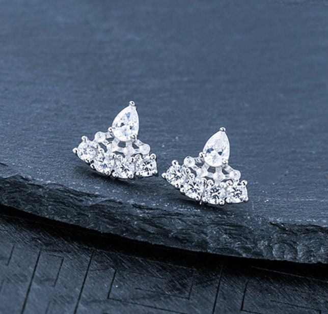 Crystals Flower Pin Cup Base Earrings Stud Setting Sterling Silver White Gold Fine 925 2x2mm For Four Beads No Prongs DIY Jewelry Wholesale