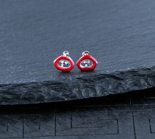 Red Lips Pin Cup Base Earrings Stud Setting Bezel Sterling Silver White Gold Fine 925 1.8x1.8mm For One Bead No Prongs DIY Jewelry Wholesale