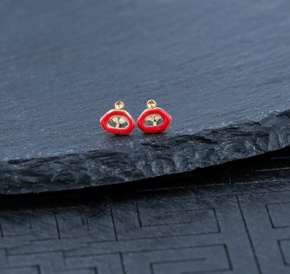 Red Lips Pin Cup Base Earrings Stud Setting Bezel Sterling Silver White Gold Fine 925 1.8x1.8mm For One Bead No Prongs DIY Jewelry Wholesale