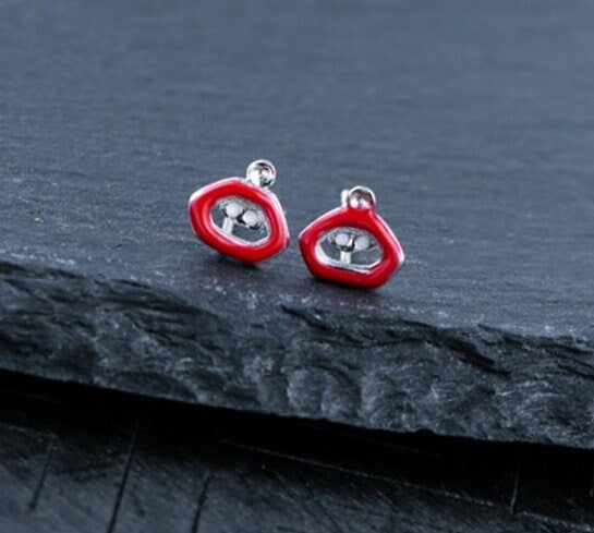 Red Lips Pin Cup Base Earrings Stud Setting Bezel Sterling Silver White Gold Fine 925 1.8x1.8mm For One Bead No Prongs DIY Jewelry Wholesale