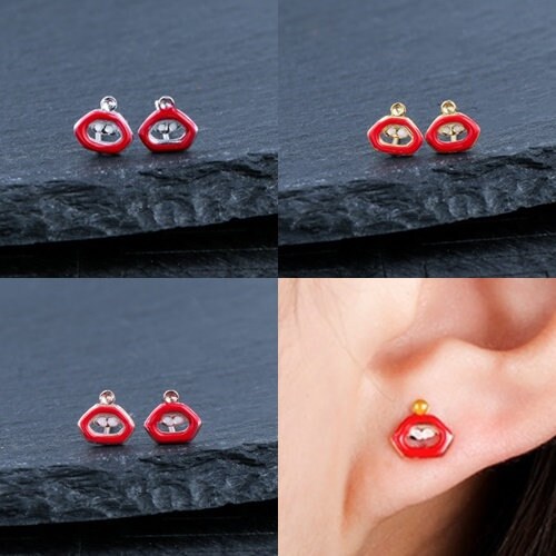 Red Lips Pin Cup Base Earrings Stud Setting Bezel Sterling Silver White Gold Fine 925 1.8x1.8mm For One Bead No Prongs DIY Jewelry Wholesale