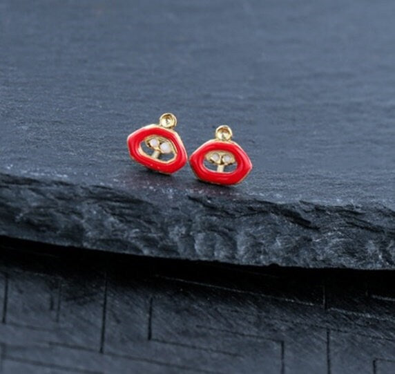 Red Lips Pin Cup Base Earrings Stud Setting Bezel Sterling Silver White Gold Fine 925 1.8x1.8mm For One Bead No Prongs DIY Jewelry Wholesale