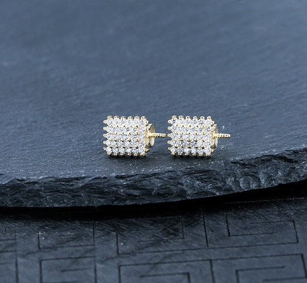 Crystals Rectangle Pin Cup Earrings Stud Setting Sterling Silver Gold Fine 925 6-10mm For One Pearl Bead No Prongs DIY Jewelry Wholesale