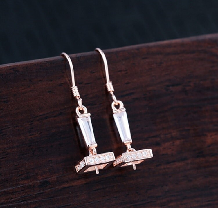 Crystals Square Pin Cup Base Earrings Hook Setting Sterling Silver Gold Fine 925 6-10mm For One Pearl Bead No Prongs DIY Jewelry Wholesale