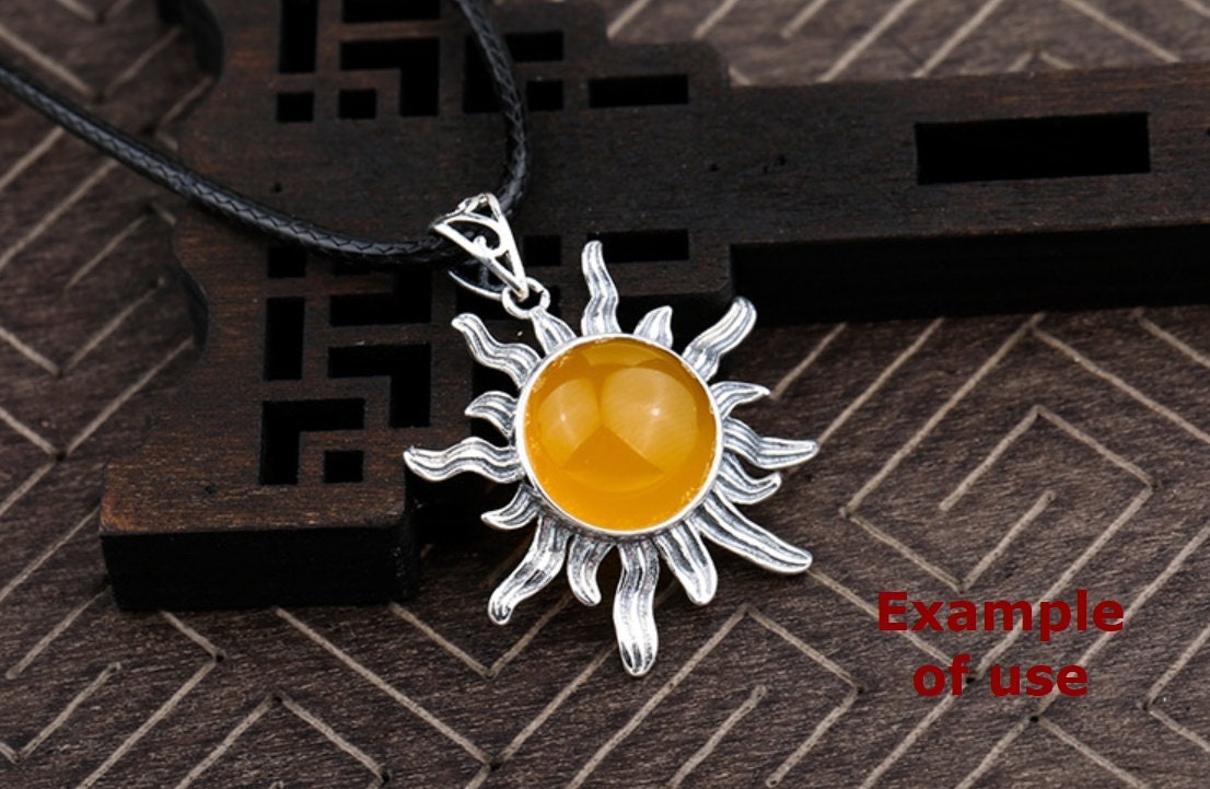 Vintage Sun Flower Round Base Pendant Setting Tray Bezel 925 Sterling Silver Fine 10-15 mm For One Stone Cabochon DIY Jewelry Wholesale