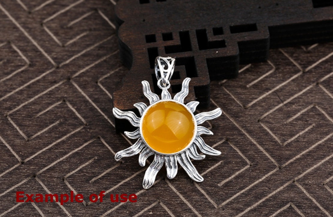 Vintage Sun Flower Round Base Pendant Setting Tray Bezel 925 Sterling Silver Fine 10-15 mm For One Stone Cabochon DIY Jewelry Wholesale