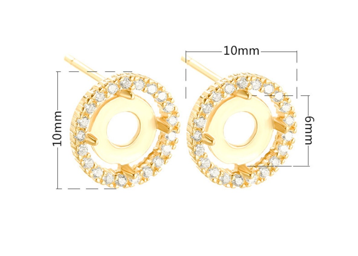 Crystals Round Base Stud Earrings Setting Wholesale Sterling Silver Rose Gold Fine 925 6 mm For One Stone Gemstone Four Prongs DIY Jewelry