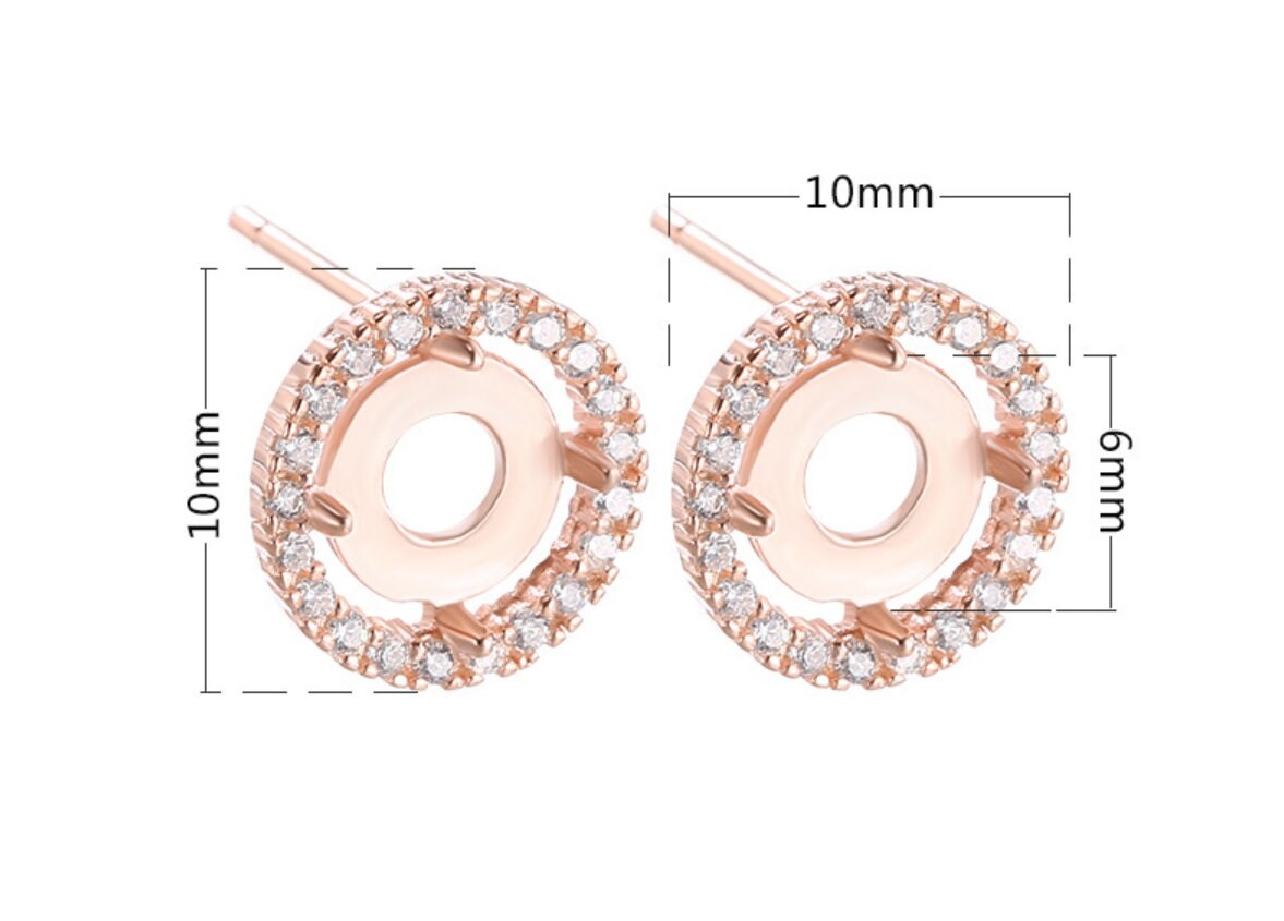 Crystals Round Base Stud Earrings Setting Wholesale Sterling Silver Rose Gold Fine 925 6 mm For One Stone Gemstone Four Prongs DIY Jewelry