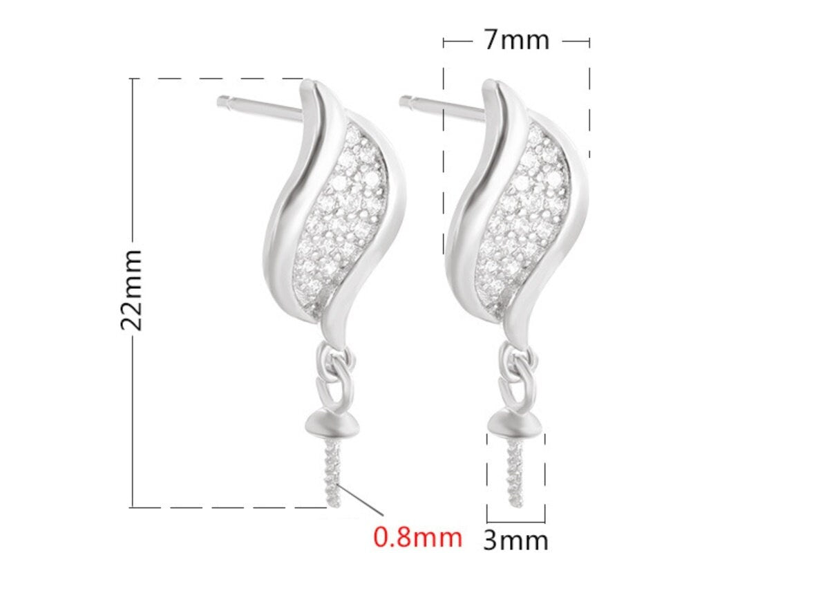 Crystals Leaf Cup Pin Stud Earrings Setting Bezel Sterling Silver Gold Fine 925 5-10 mm For One Pearl Bead No Prongs DIY Jewelry Wholesale