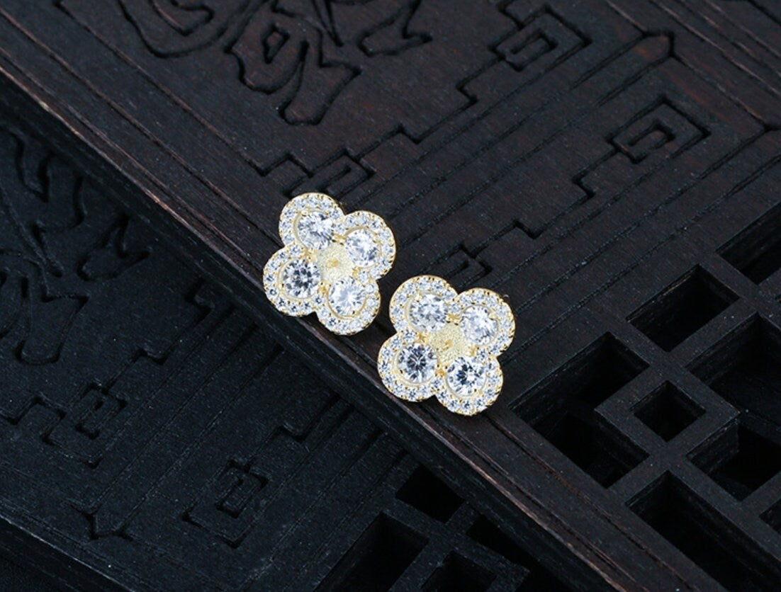 Clover Flower Pin Cup Earrings Stud Blank Setting Sterling Silver Gold Fine 925 6-8mm For One Pearl Bead No Prongs DIY Jewelry Wholesale