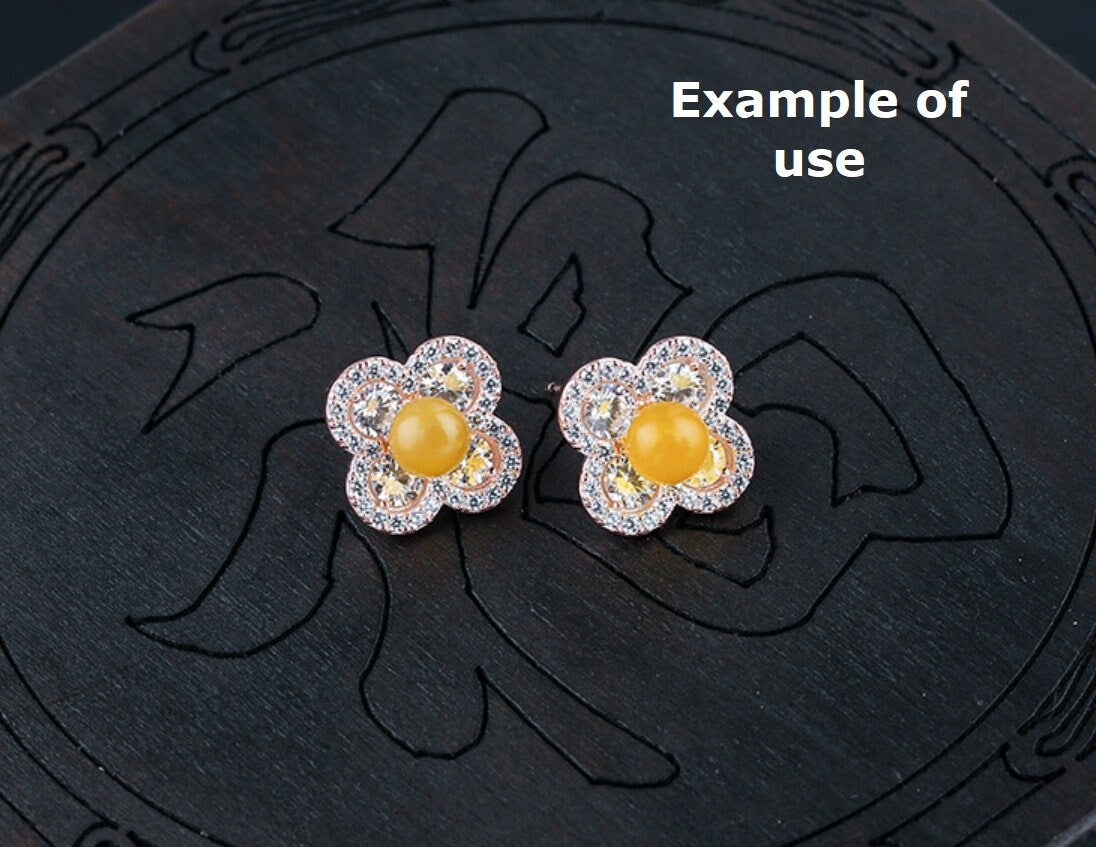 Clover Flower Pin Cup Earrings Stud Blank Setting Sterling Silver Gold Fine 925 6-8mm For One Pearl Bead No Prongs DIY Jewelry Wholesale