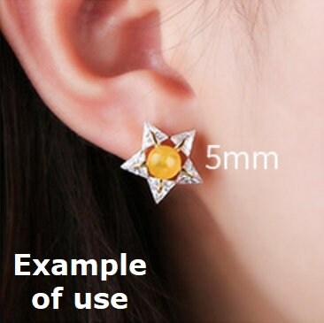 Crystals Stars Cup Pin Base Earrings Stud Setting Sterling Silver Rose Gold Fine 925 4-5mm For One Bead No Prongs DIY Jewelry Wholesale