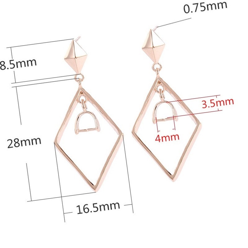 Rhombus Buckle Clip Stud Earrings Setting Bezel Sterling Silver Rose Gold Fine 925 3.5x4 mm For One Pearl No Prongs DIY Jewelry Wholesale